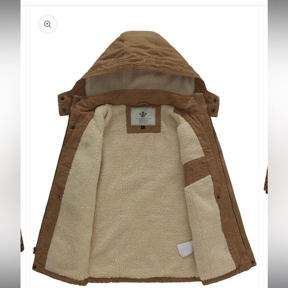 NWT Wenven Winter Cotton Thicken Sherpa Lined Hooded Work Jacket in Brown Size M - Picture 16 of 16